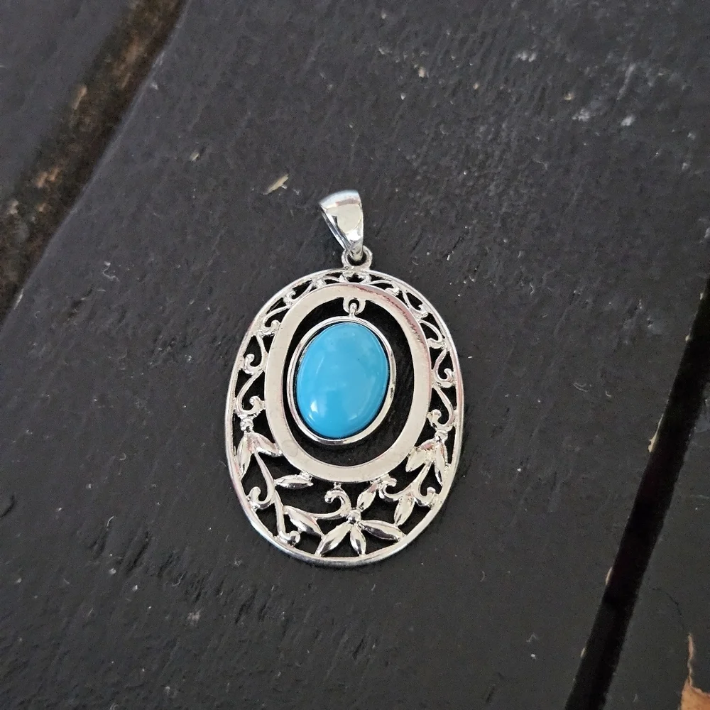 Silver Pendant with Faux Turquoise Stone Women's Jewelry Accessory Western